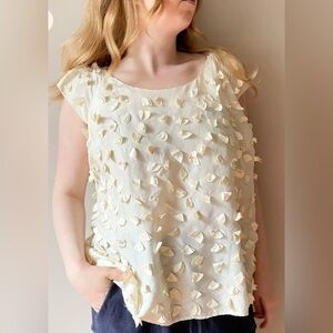 Talbots 100% Silk Cream Applique Cap Sleeve Top Size 14 classic preppy $119